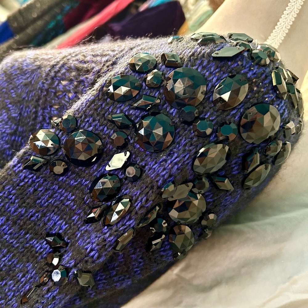 Victoria’s Secret Blue, Black Beaded Boatneck Sweater, Size S - Picture 7 of 10